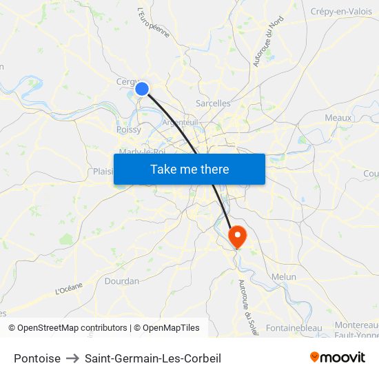 Pontoise to Saint-Germain-Les-Corbeil map
