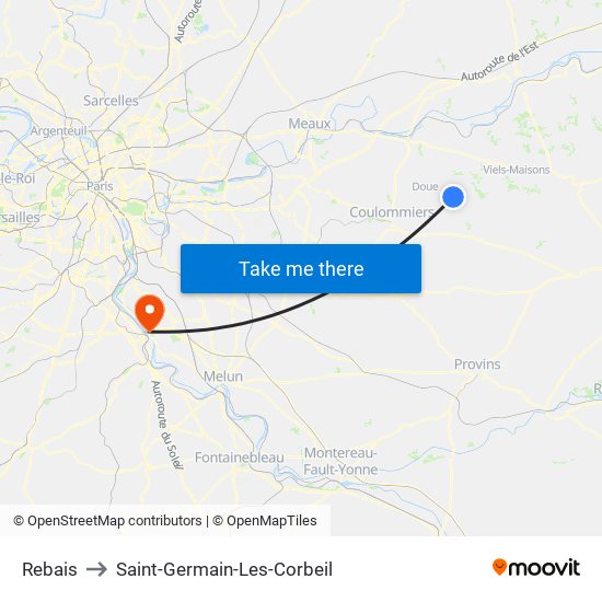 Rebais to Saint-Germain-Les-Corbeil map