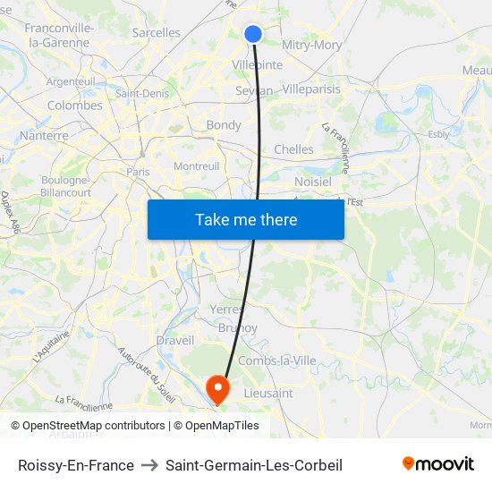 Roissy-En-France to Saint-Germain-Les-Corbeil map
