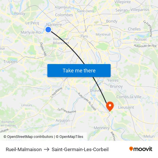 Rueil-Malmaison to Saint-Germain-Les-Corbeil map