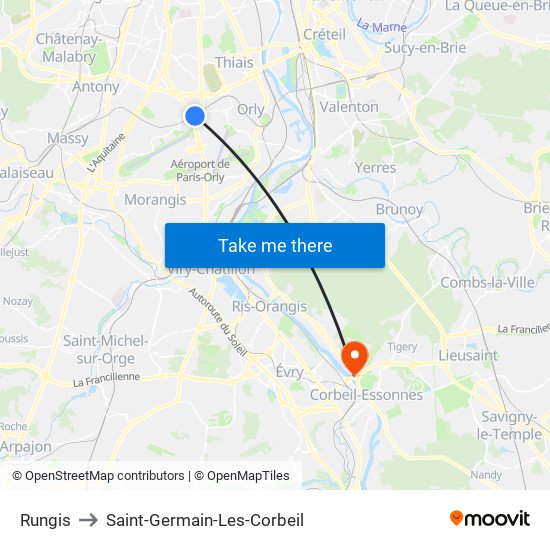 Rungis to Saint-Germain-Les-Corbeil map