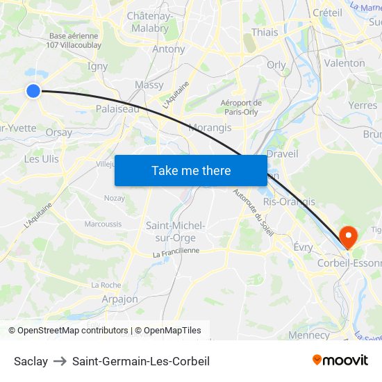 Saclay to Saint-Germain-Les-Corbeil map