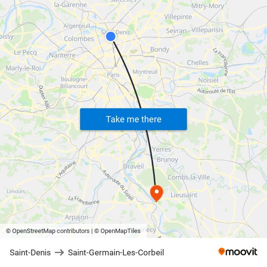 Saint-Denis to Saint-Germain-Les-Corbeil map