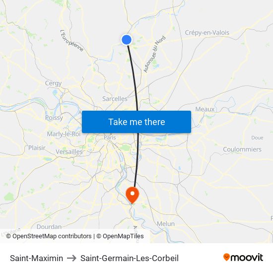 Saint-Maximin to Saint-Germain-Les-Corbeil map