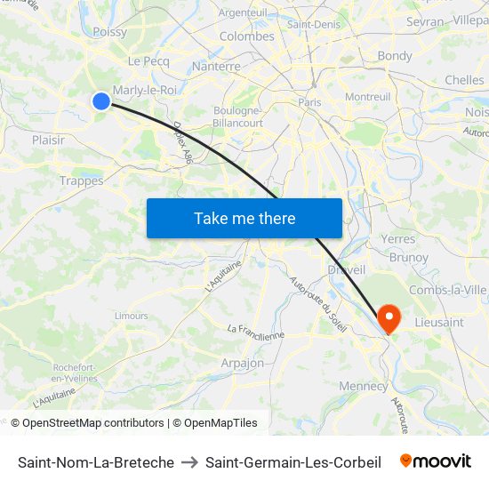 Saint-Nom-La-Breteche to Saint-Germain-Les-Corbeil map