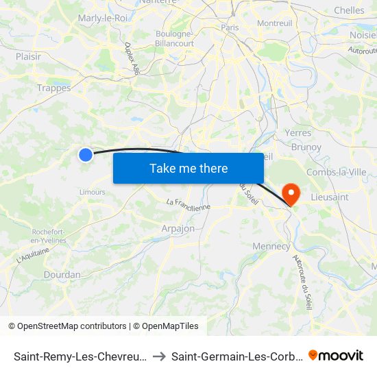Saint-Remy-Les-Chevreuse to Saint-Germain-Les-Corbeil map