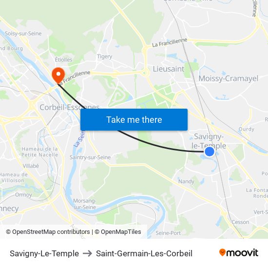 Savigny-Le-Temple to Saint-Germain-Les-Corbeil map