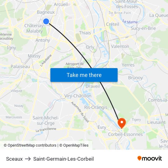 Sceaux to Saint-Germain-Les-Corbeil map
