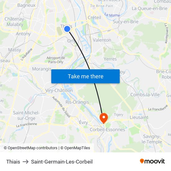 Thiais to Saint-Germain-Les-Corbeil map
