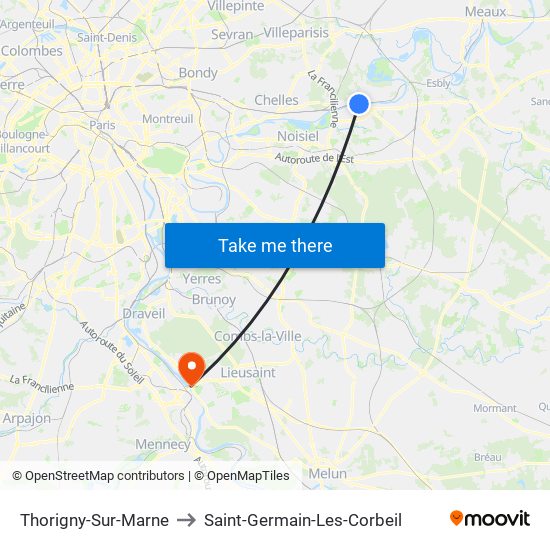 Thorigny-Sur-Marne to Saint-Germain-Les-Corbeil map