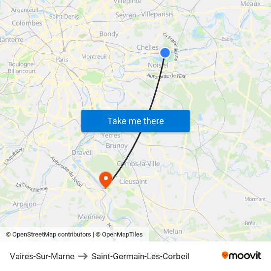 Vaires-Sur-Marne to Saint-Germain-Les-Corbeil map