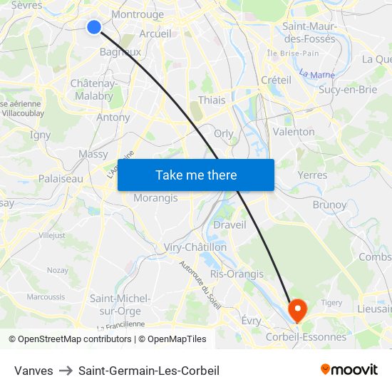 Vanves to Saint-Germain-Les-Corbeil map