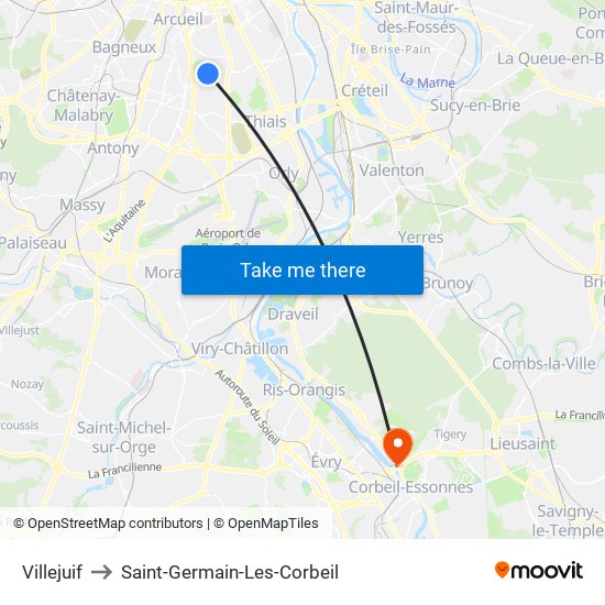 Villejuif to Saint-Germain-Les-Corbeil map