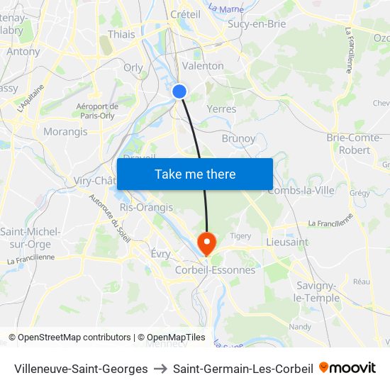 Villeneuve-Saint-Georges to Saint-Germain-Les-Corbeil map