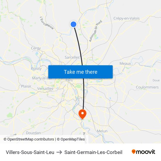 Villers-Sous-Saint-Leu to Saint-Germain-Les-Corbeil map