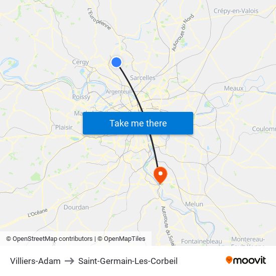 Villiers-Adam to Saint-Germain-Les-Corbeil map