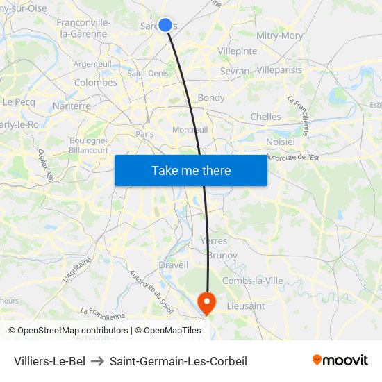 Villiers-Le-Bel to Saint-Germain-Les-Corbeil map