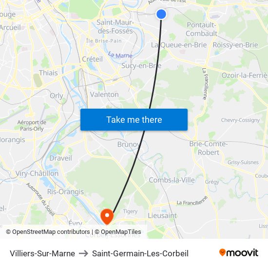 Villiers-Sur-Marne to Saint-Germain-Les-Corbeil map