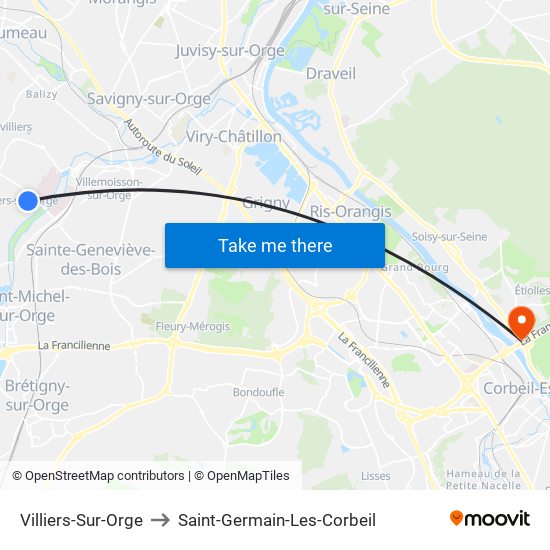 Villiers-Sur-Orge to Saint-Germain-Les-Corbeil map