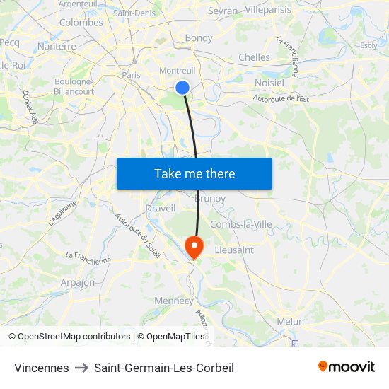Vincennes to Saint-Germain-Les-Corbeil map