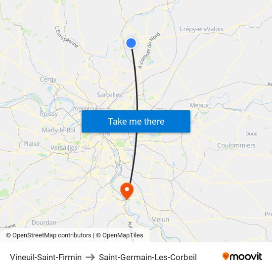 Vineuil-Saint-Firmin to Saint-Germain-Les-Corbeil map