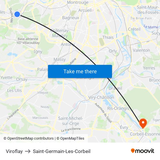 Viroflay to Saint-Germain-Les-Corbeil map
