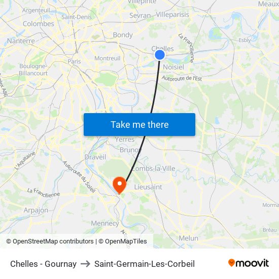 Chelles - Gournay to Saint-Germain-Les-Corbeil map