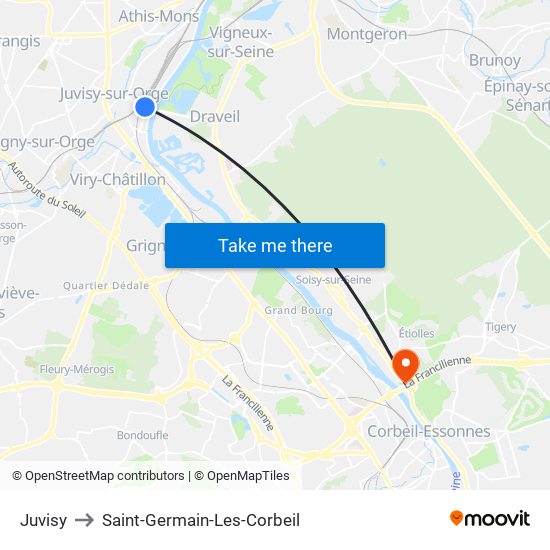 Juvisy to Saint-Germain-Les-Corbeil map