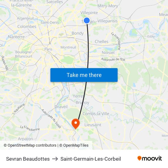 Sevran Beaudottes to Saint-Germain-Les-Corbeil map