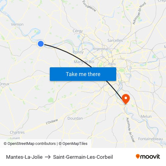 Mantes-La-Jolie to Saint-Germain-Les-Corbeil map