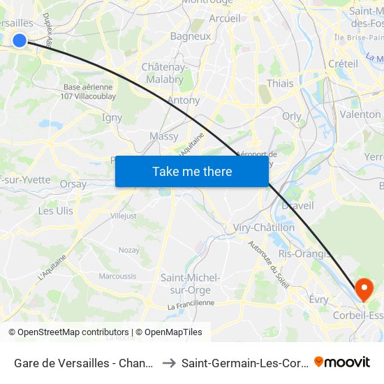 Gare de Versailles - Chantiers to Saint-Germain-Les-Corbeil map