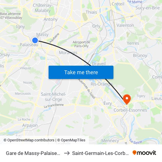Gare de Massy-Palaiseau to Saint-Germain-Les-Corbeil map