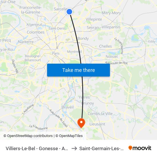 Villiers-Le-Bel - Gonesse - Arnouville to Saint-Germain-Les-Corbeil map