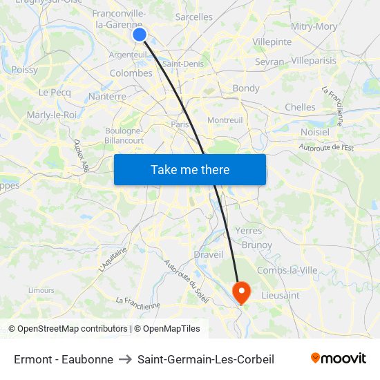 Ermont - Eaubonne to Saint-Germain-Les-Corbeil map