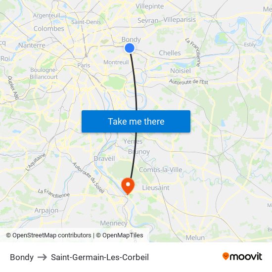 Bondy to Saint-Germain-Les-Corbeil map