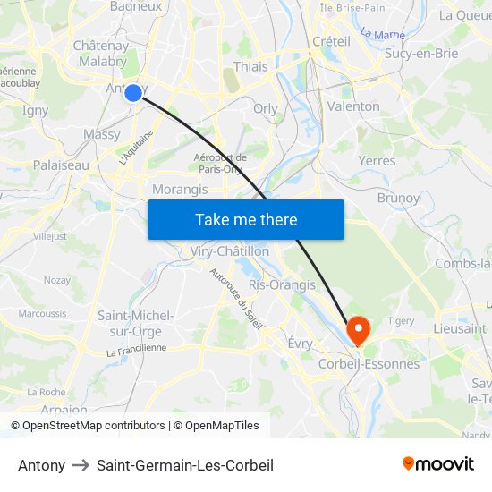 Antony to Saint-Germain-Les-Corbeil map