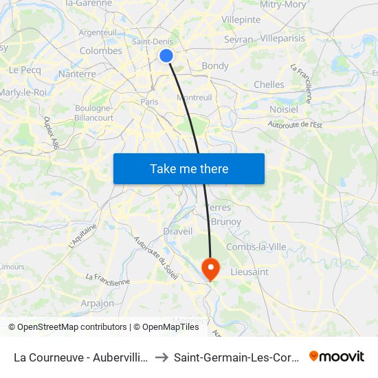 La Courneuve - Aubervilliers to Saint-Germain-Les-Corbeil map