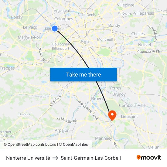 Nanterre Université to Saint-Germain-Les-Corbeil map