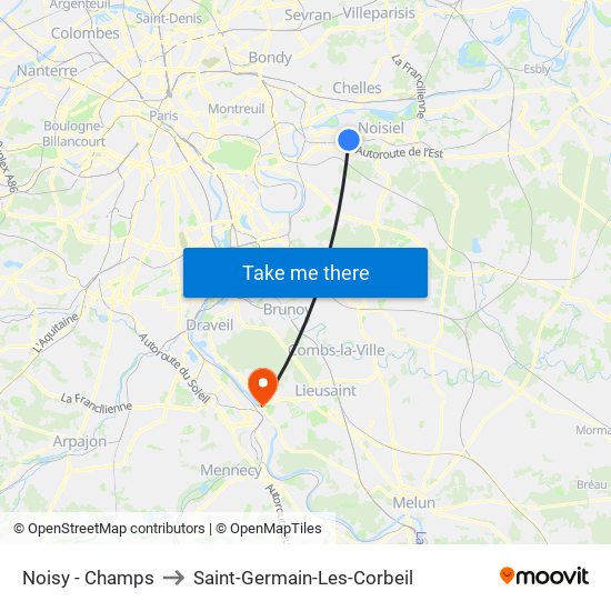 Noisy - Champs to Saint-Germain-Les-Corbeil map