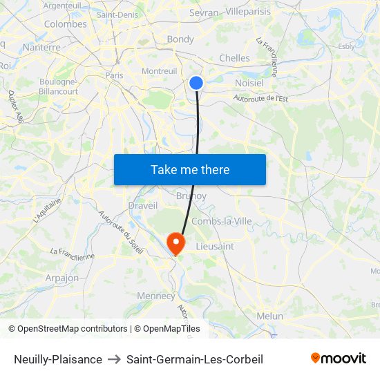 Neuilly-Plaisance to Saint-Germain-Les-Corbeil map