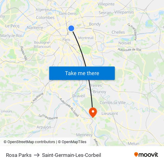 Rosa Parks to Saint-Germain-Les-Corbeil map