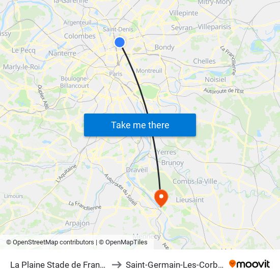 La Plaine Stade de France to Saint-Germain-Les-Corbeil map