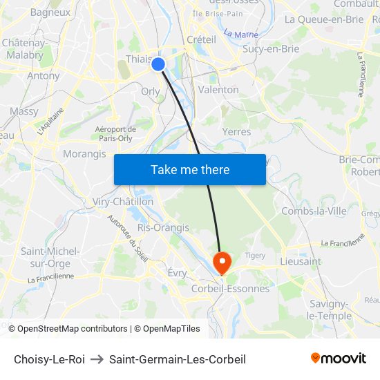 Choisy-Le-Roi to Saint-Germain-Les-Corbeil map