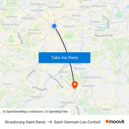 Strasbourg-Saint-Denis to Saint-Germain-Les-Corbeil map