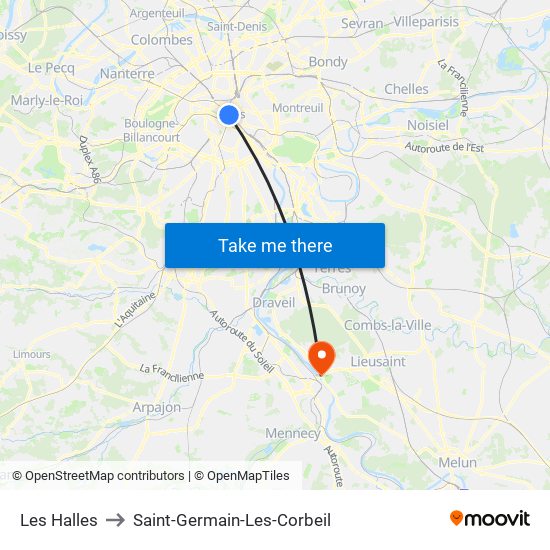 Les Halles to Saint-Germain-Les-Corbeil map