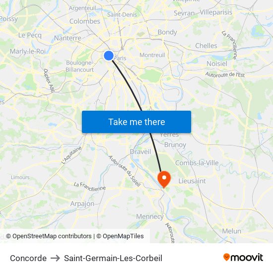 Concorde to Saint-Germain-Les-Corbeil map