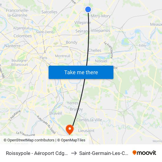 Roissypole - Aéroport Cdg1 (D3) to Saint-Germain-Les-Corbeil map