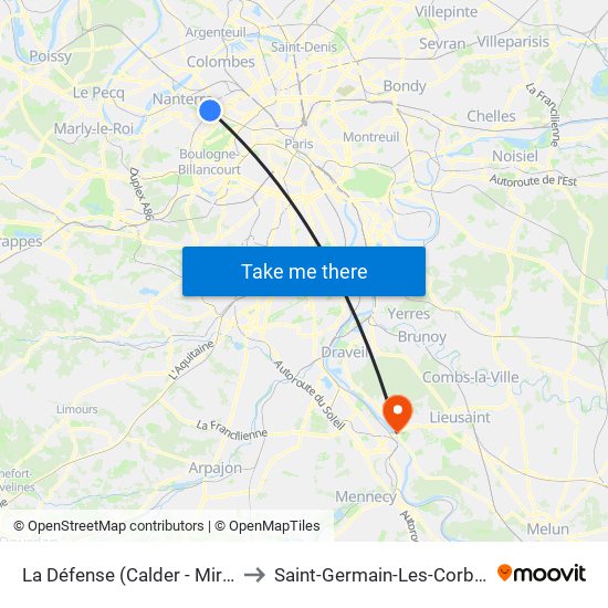 La Défense (Calder - Miro) to Saint-Germain-Les-Corbeil map