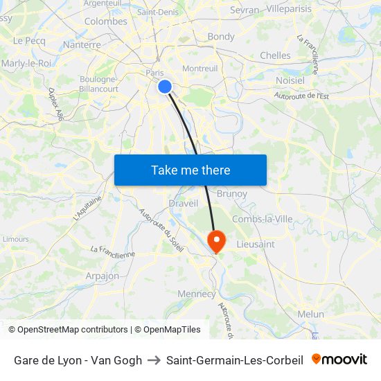 Gare de Lyon - Van Gogh to Saint-Germain-Les-Corbeil map