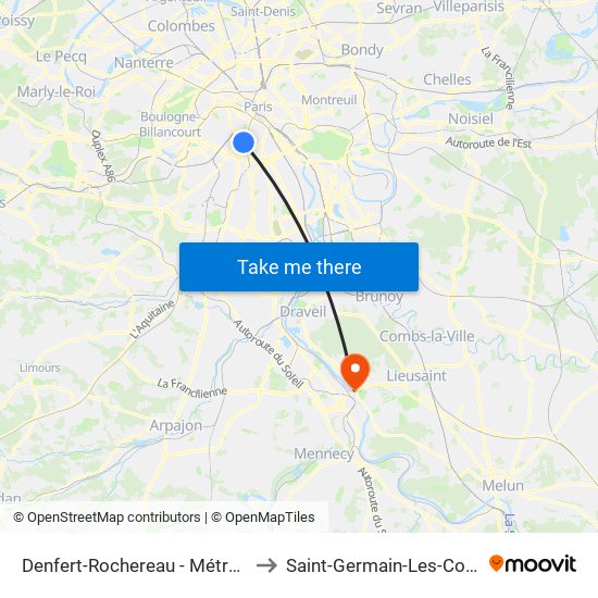 Denfert-Rochereau - Métro-Rer to Saint-Germain-Les-Corbeil map